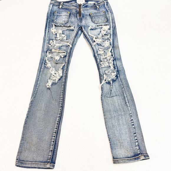 One Awesome Skinnies Super Low Waist Short Rise Ripped Denim Jeans Size 28 - Picture 2 of 10